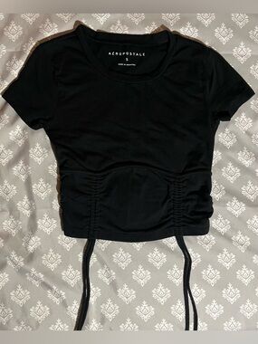 Aeropostale Black Ruched Drawstring Crop Tee
